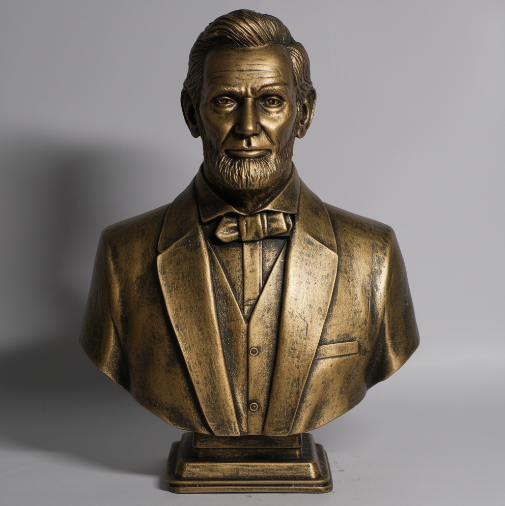 American President Abraham Lincoln bust miniature 6 inch stone dust brass finish statue fro Office and Home desk and book shelf