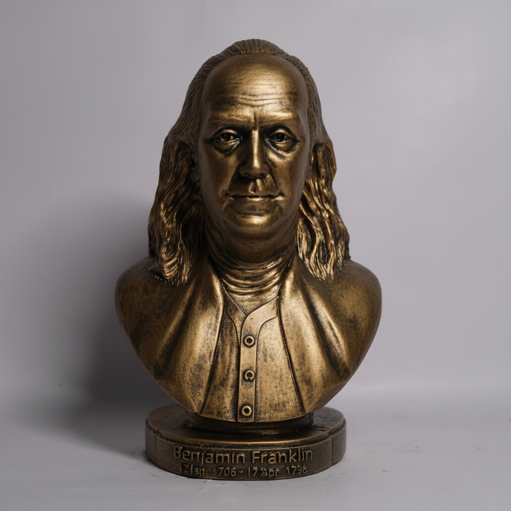 Benjamin Franklin 6 inch stone dust resin statue with antique brass finish for home and office décor