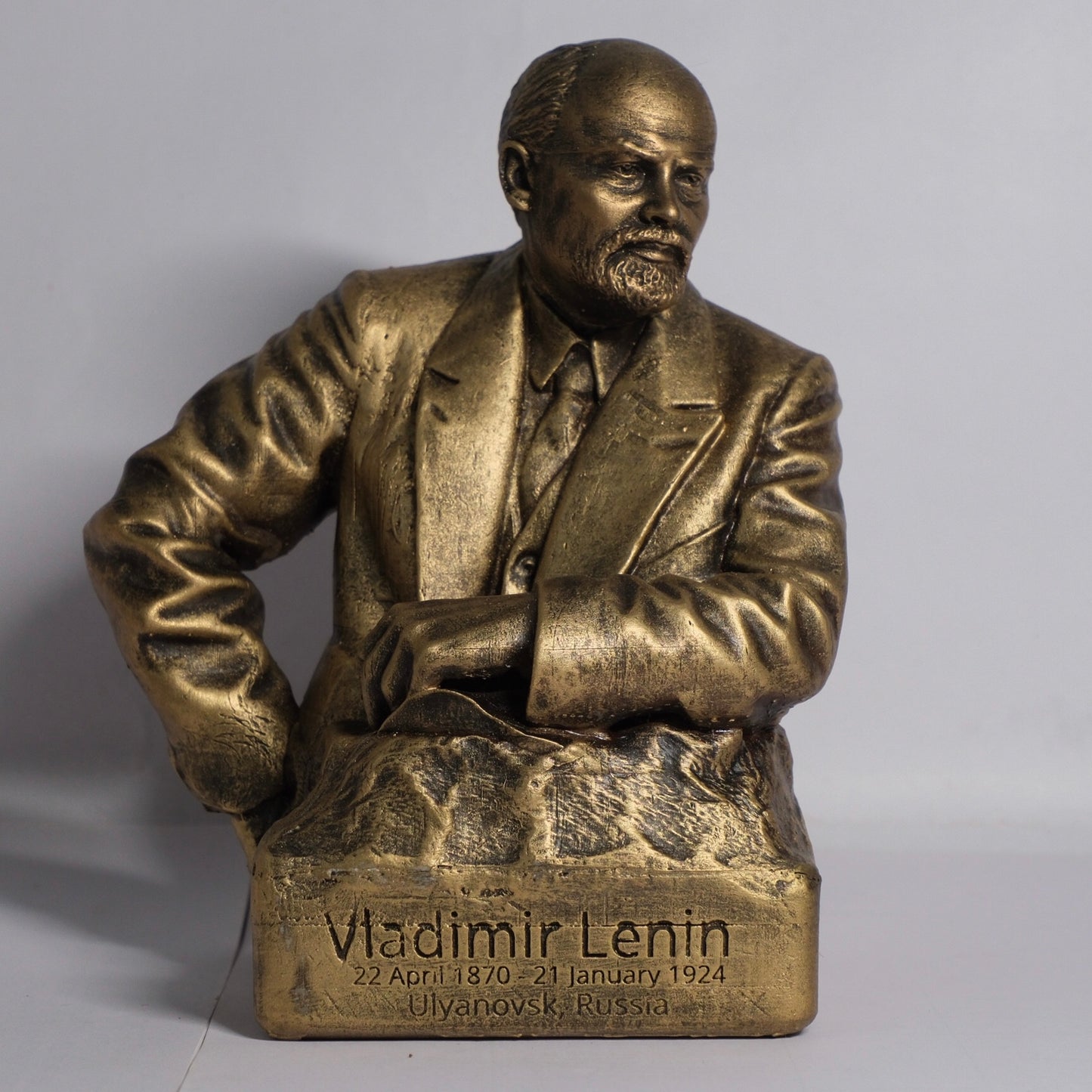 Vladimir Lenin Stone Dust Brass Finish 9" Statue Miniature