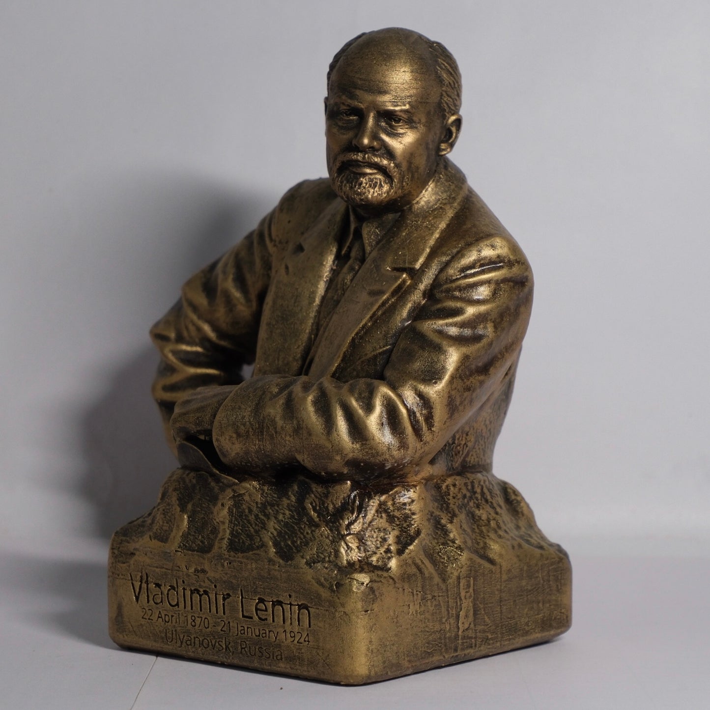 Vladimir Lenin Stone Dust Brass Finish 9" Statue Miniature