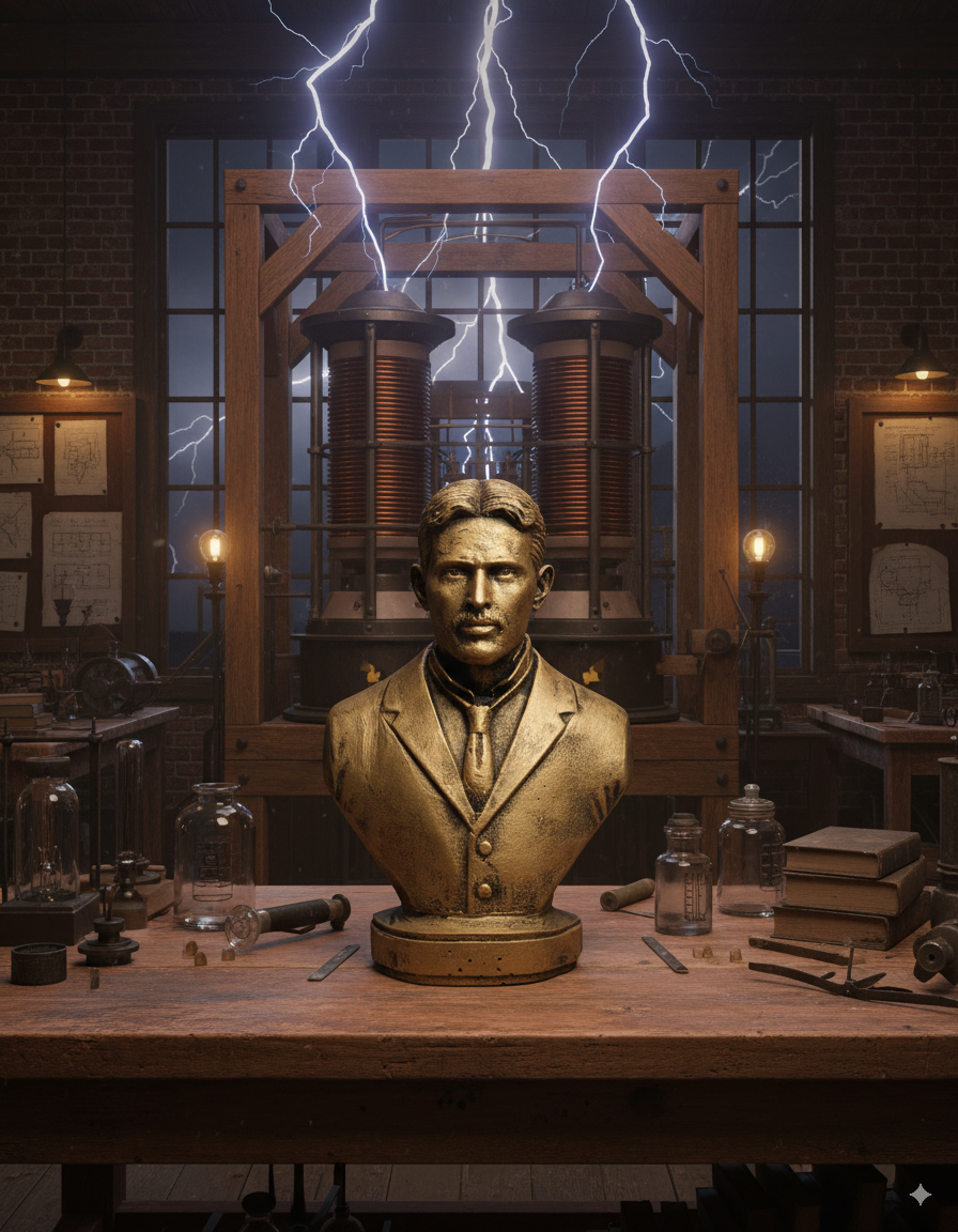 Nikola Tesla 6" Stone Dust Statue Miniature Scientist