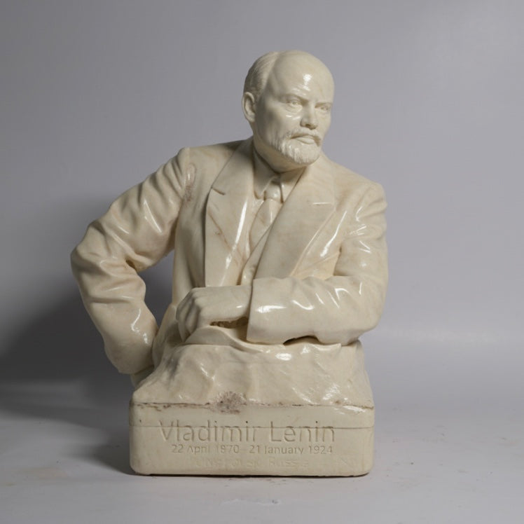 Vladimir Lenin Stone Dust Brass Finish 9" Statue Miniature