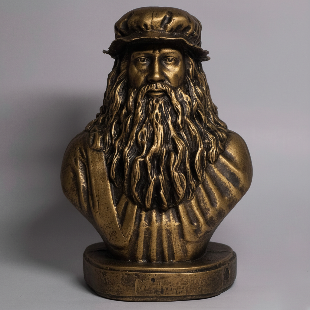 Leonardo da Vinci 6 inch stone dust resin statue with antique brass finish Renaissance artist sculpture